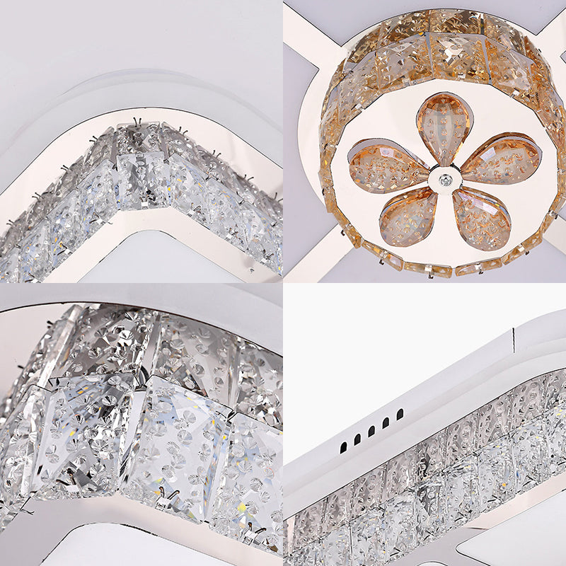 Plafonnier carré/en forme de fleur moderne - LED en cristal transparent - Blanc - Chambre
