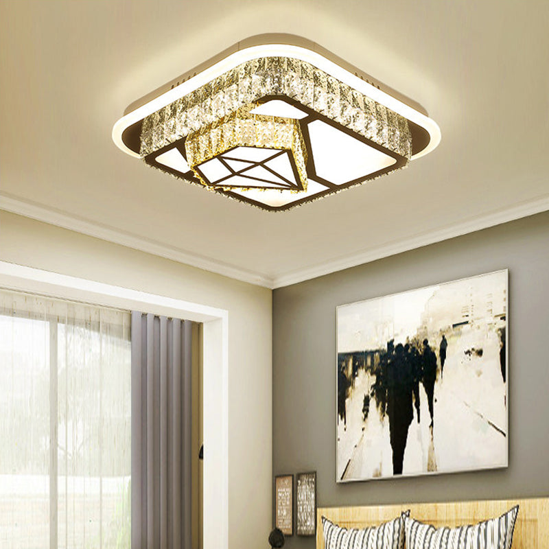 Plafonnier carré/en forme de fleur moderne - LED en cristal transparent - Blanc - Chambre