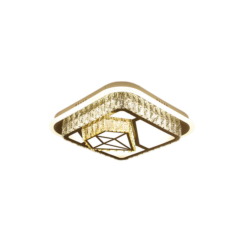Modern Square/Flower Flush Ceiling Light - Clear Crystal Led White Bedroom