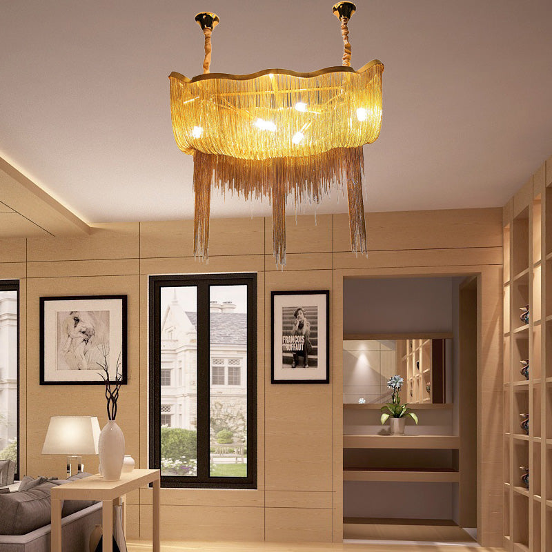 Tassel Empire Chandelier: Modern Nordic Style, 12-Light Metal Hanging Light Fixture in Gold/Silver