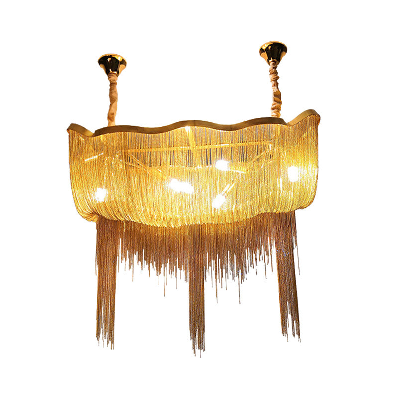Tassel Empire Chandelier: Modern Nordic Style, 12-Light Metal Hanging Light Fixture in Gold/Silver