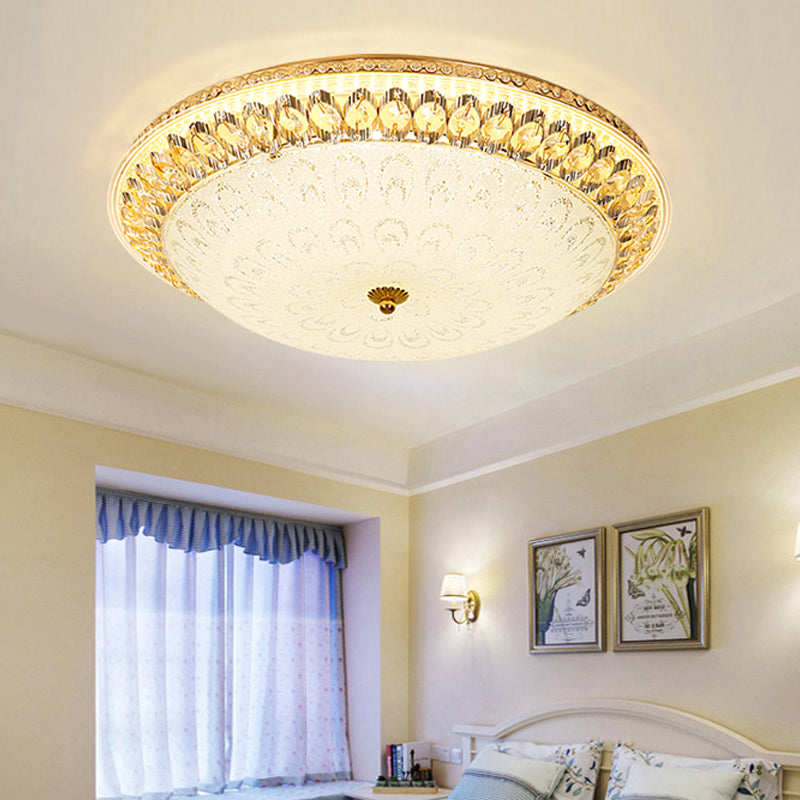Round Crystal Flush Mount Lamp with Peacock Design - Warm/White Light