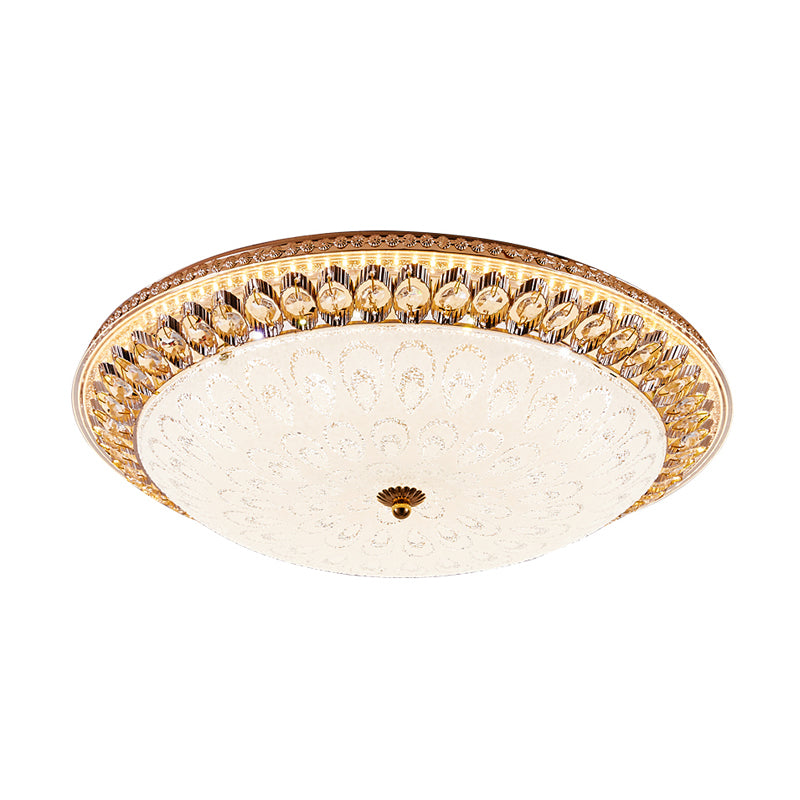 Round Crystal Flush Mount Lamp with Peacock Design - Warm/White Light