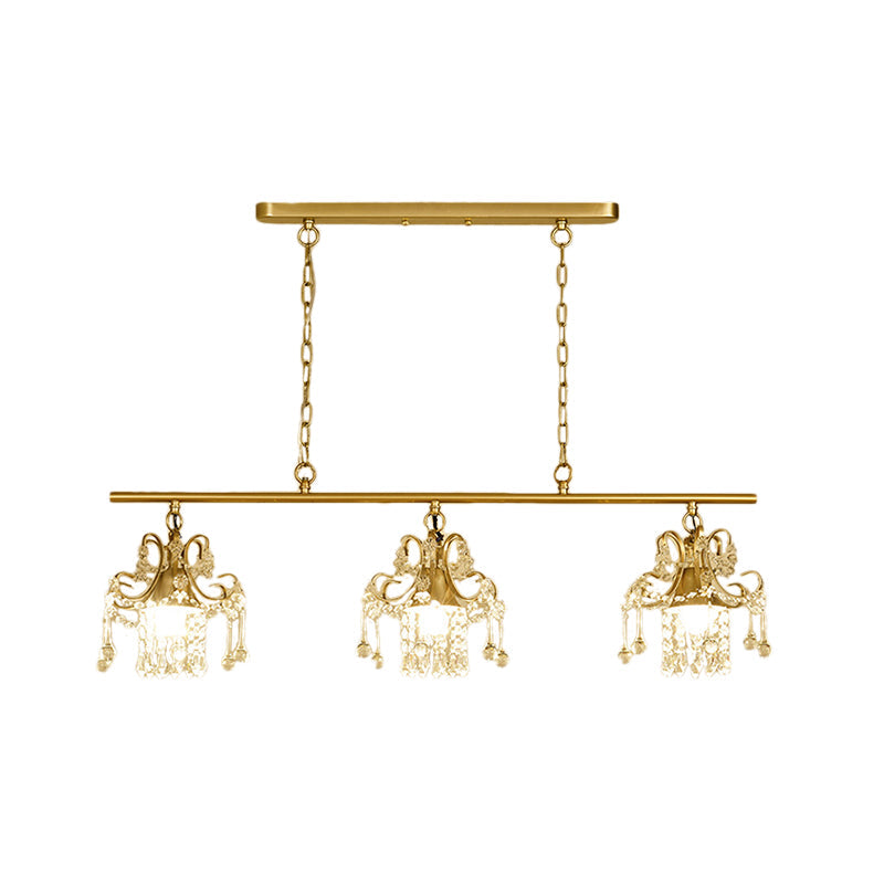 Champagne Vintage-Style Crystal & Metal Pendant Light: 3-Light Island Lighting For Living Room