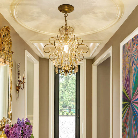 Vintage Crystal and Metal Curved Pendant Light - Champagne Finish for Corridor