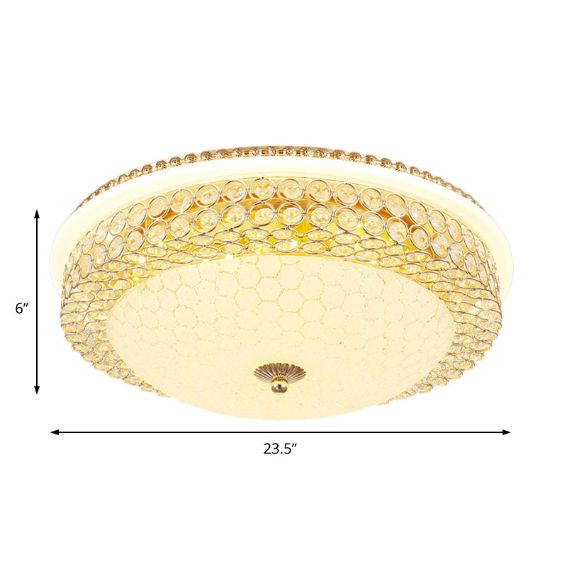 Modern LED Flush Mount Ceiling Light Clear Crystal Round Lamp with Frosted Glass Diffuser in Gold, 16"/19.5" Width
