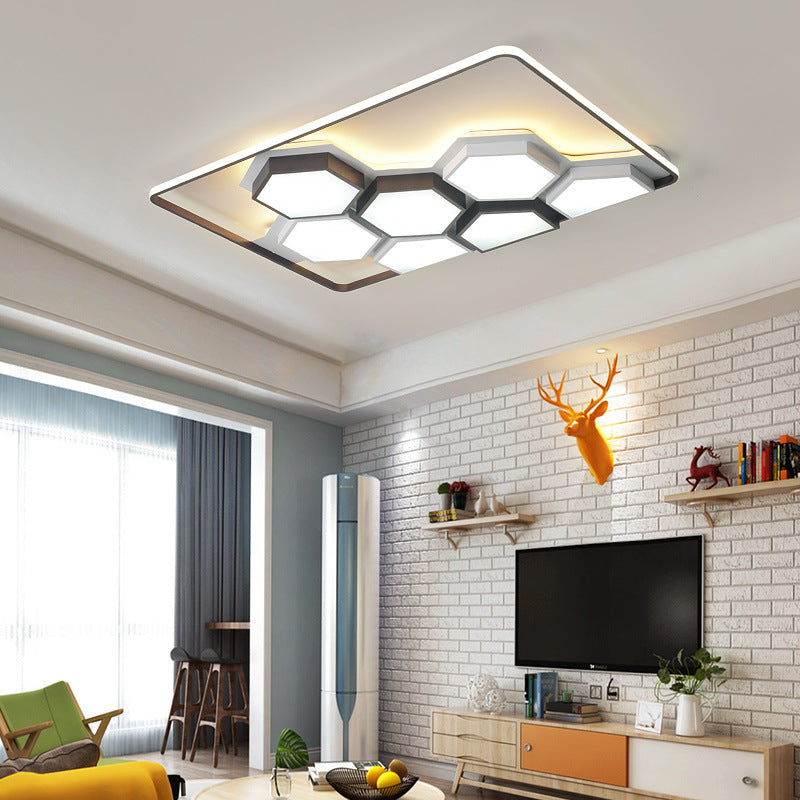 Honeycomb Metal Flush Ceiling Light: Modern Black & White LED Fixture (19.5"/35.5") for Living Room