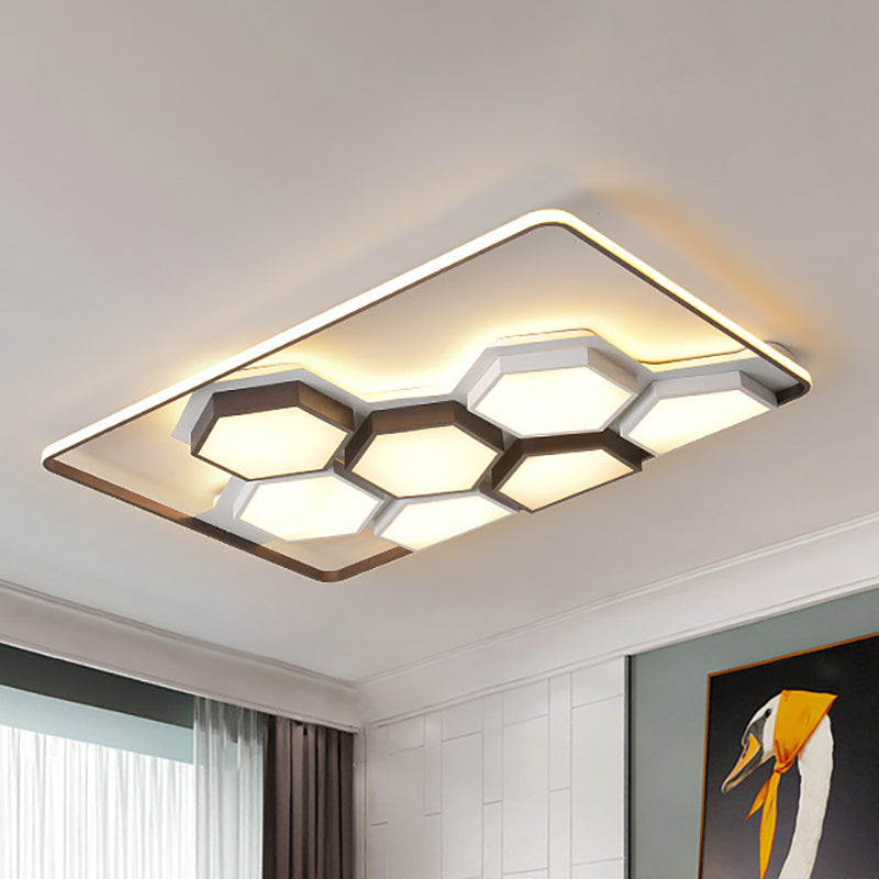 Honeycomb Metal Flush Ceiling Light: Modern Black & White LED Fixture (19.5"/35.5") for Living Room