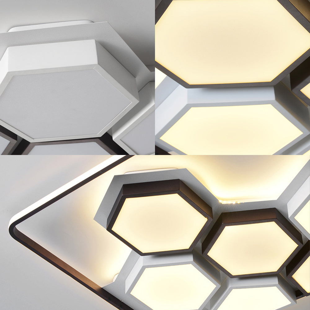 Honeycomb Metal Flush Ceiling Light: Modern Black & White LED Fixture (19.5"/35.5") for Living Room