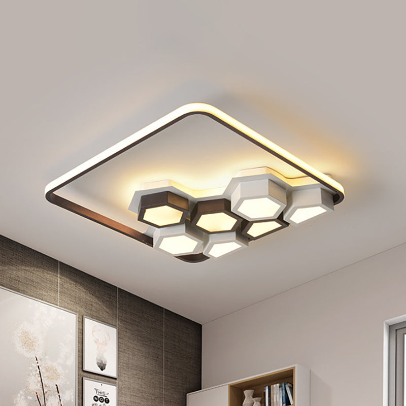 Honeycomb Metal Flush Ceiling Light: Modern Black & White LED Fixture (19.5"/35.5") for Living Room