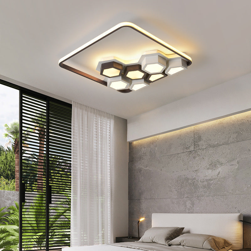 Honeycomb Metal Flush Ceiling Light: Modern Black & White LED Fixture (19.5"/35.5") for Living Room