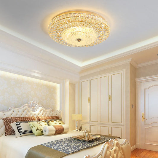 Contemporary LED Ceiling Light - Clear Crystal Circle Flush, Glass Diffuser (White)