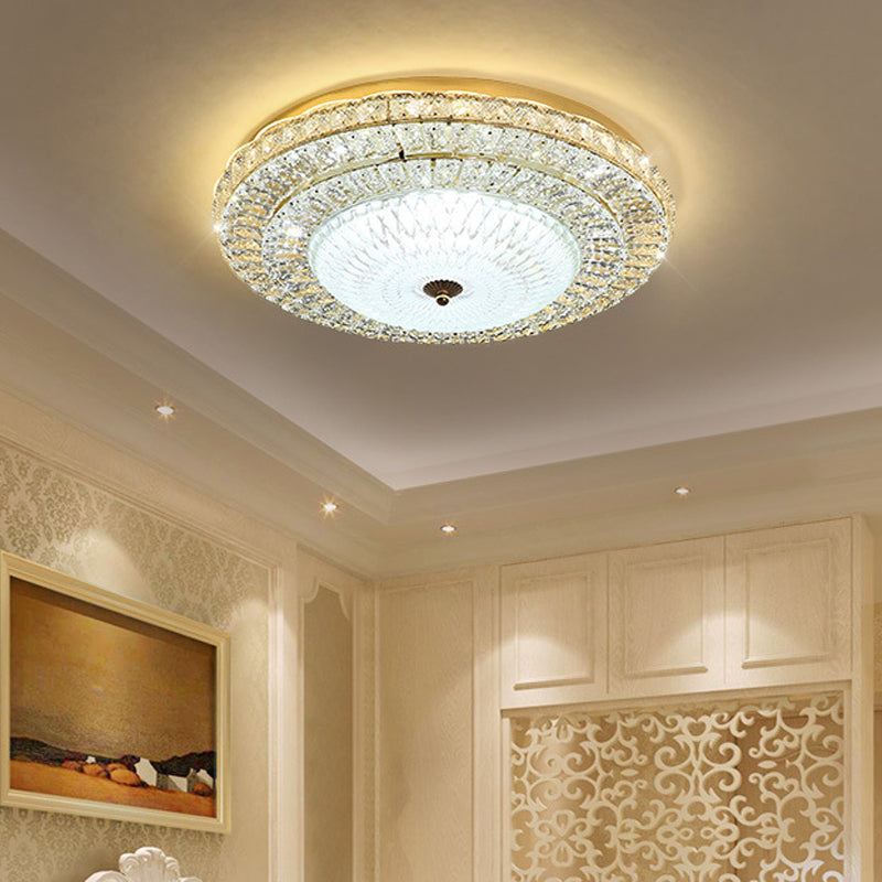 Contemporary LED Ceiling Light - Clear Crystal Circle Flush, Glass Diffuser (White)
