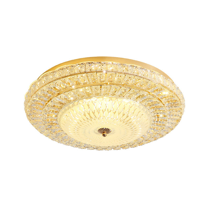 Contemporary LED Ceiling Light - Clear Crystal Circle Flush, Glass Diffuser (White)