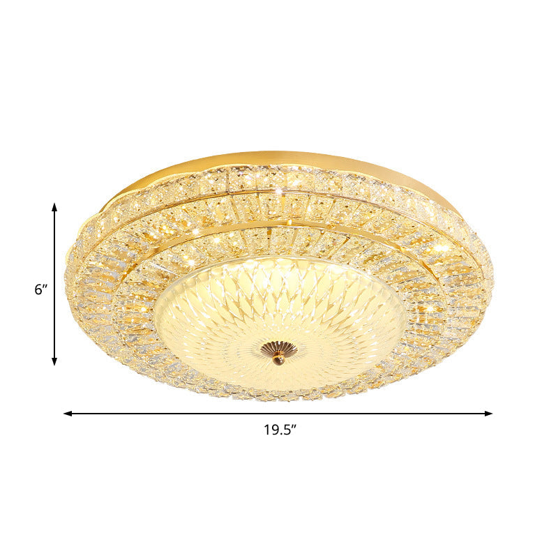 Contemporary LED Ceiling Light - Clear Crystal Circle Flush, Glass Diffuser (White)