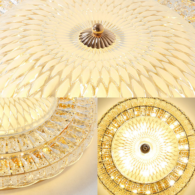 Contemporary LED Ceiling Light - Clear Crystal Circle Flush, Glass Diffuser (White)
