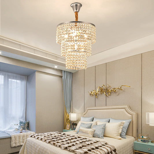 Contemporary Chrome Tiered Chandelier with Clear Crystal - 4/5/6 Lights - 12"/16"/21.5" wide