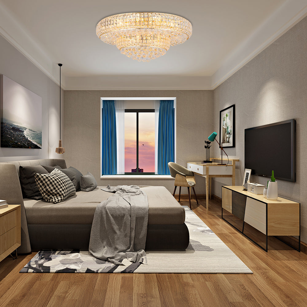 Modern Clear Crystal Ceiling Light with Gold Finish for Living Room
