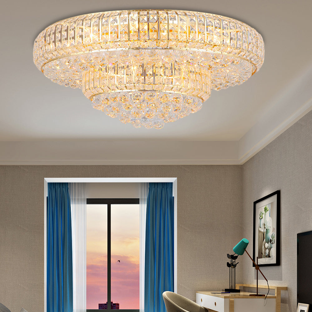 Modern Clear Crystal Ceiling Light with Gold Finish for Living Room