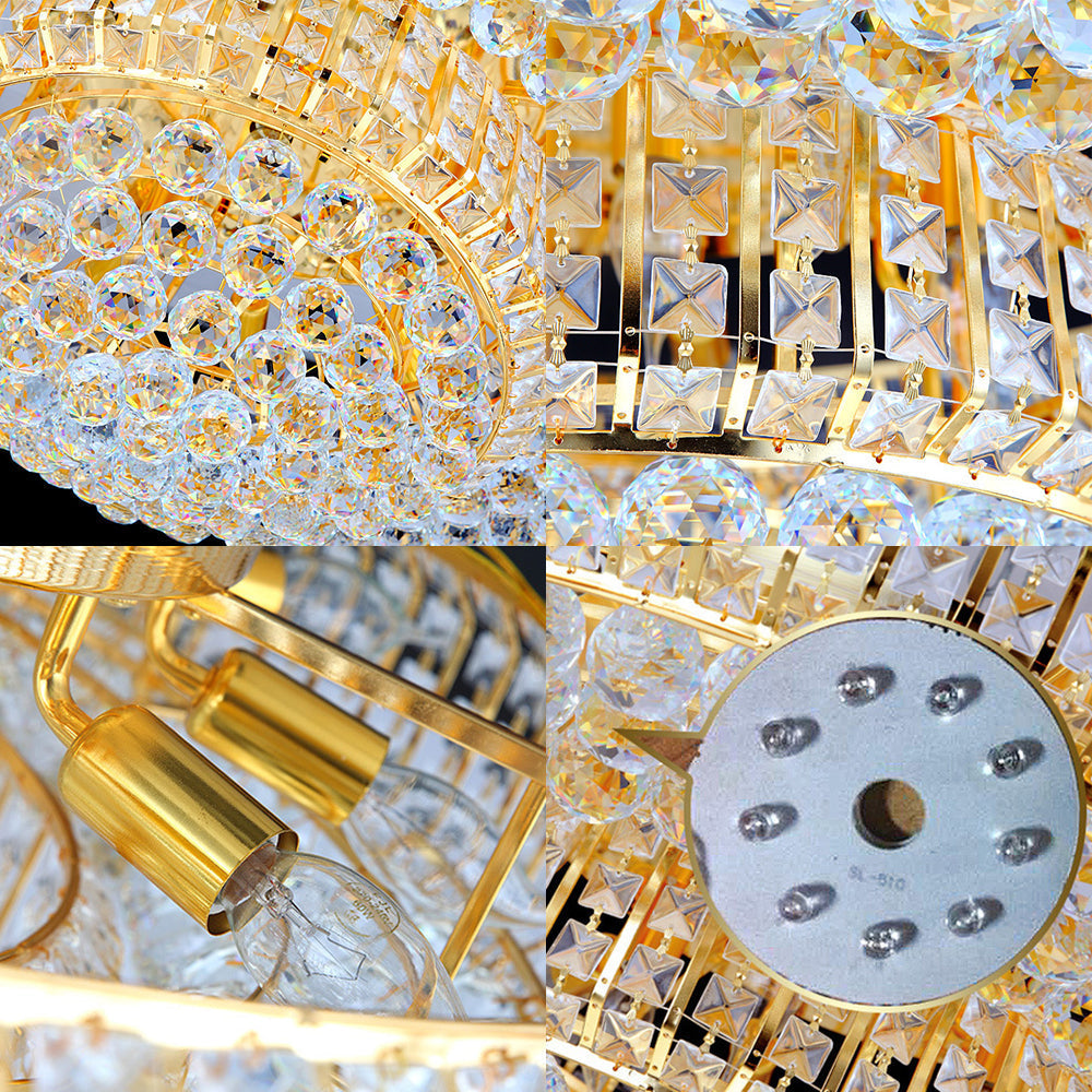Modern Clear Crystal Ceiling Light with Gold Finish for Living Room