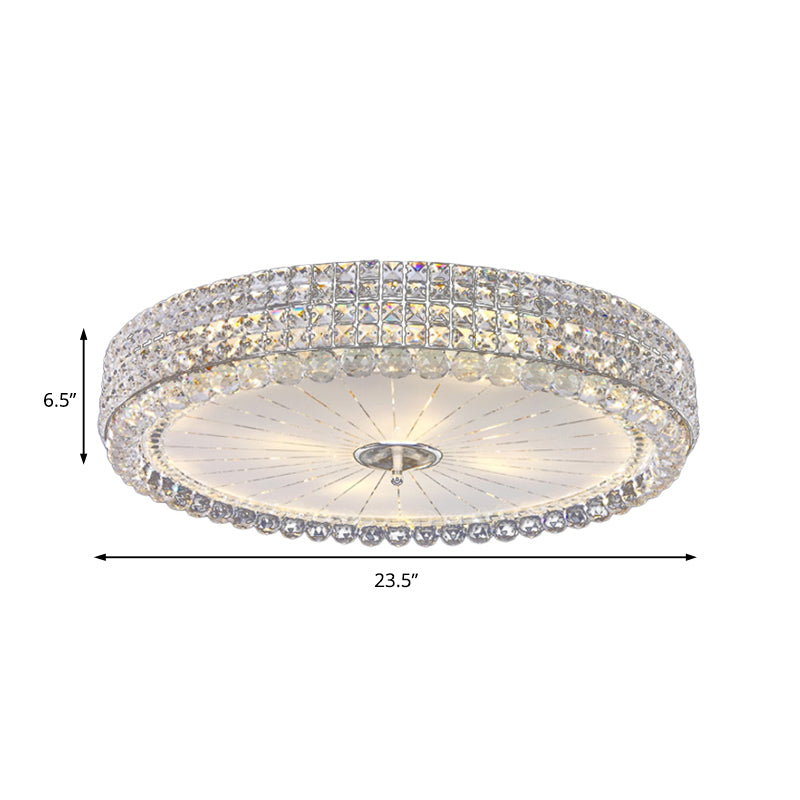 Contemporary Clear Crystal Multi-Head Flush Mount Ceiling Light in Chrome - 16"/19.5" W Drum Flush Mount Lamp