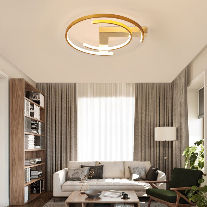 Metal Gold Flush Mount Ceiling Lamp - C-Shaped Design, LED, Bedroom Lighting, 16"/19.5" Wide