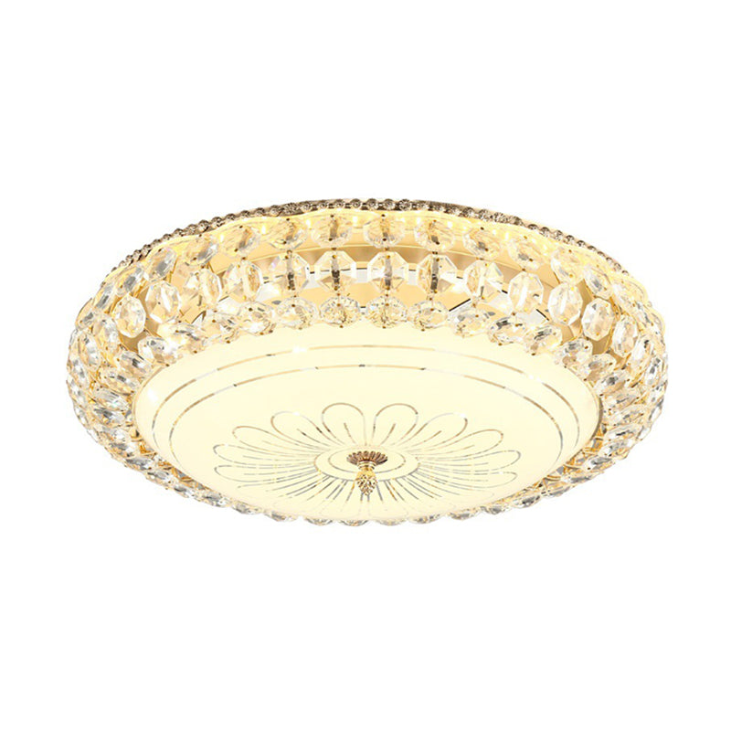 Contemporary Frosted Glass LED Ceiling Light with K9 Crystal in Gold - 12"/16" Wide