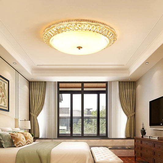Contemporary LED Flush Mount Ceiling Light with Opal Glass Bowl and Crystal Accents - 12"/16" Gold