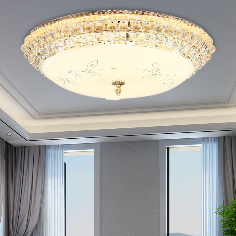 Suspension LED en verre blanc et cristal transparent moderniste pour chambre à coucher - Diamètre 12"/16"