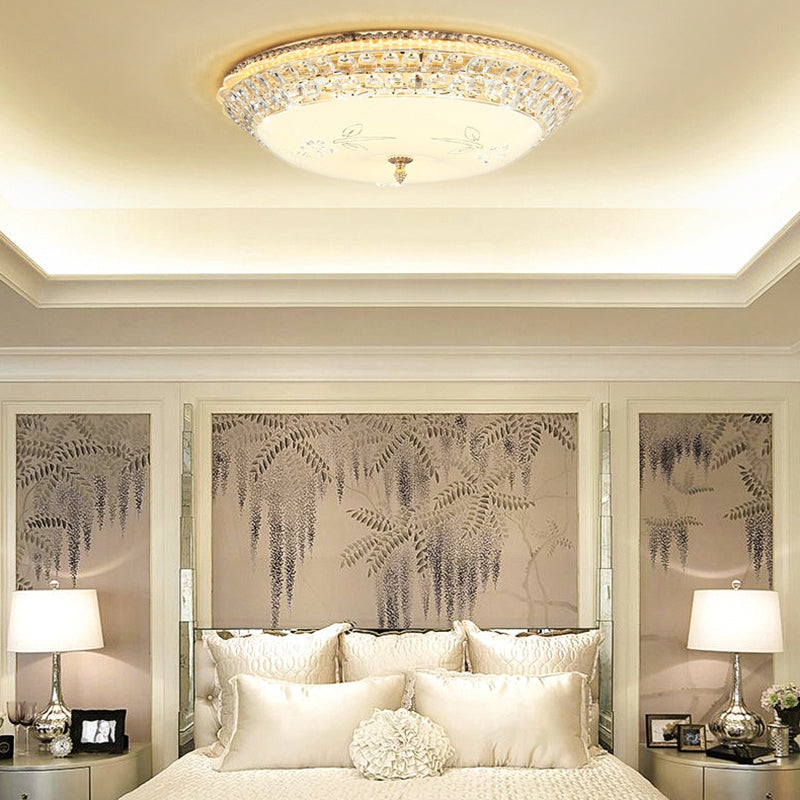 Suspension LED en verre blanc et cristal transparent moderniste pour chambre à coucher - Diamètre 12"/16"