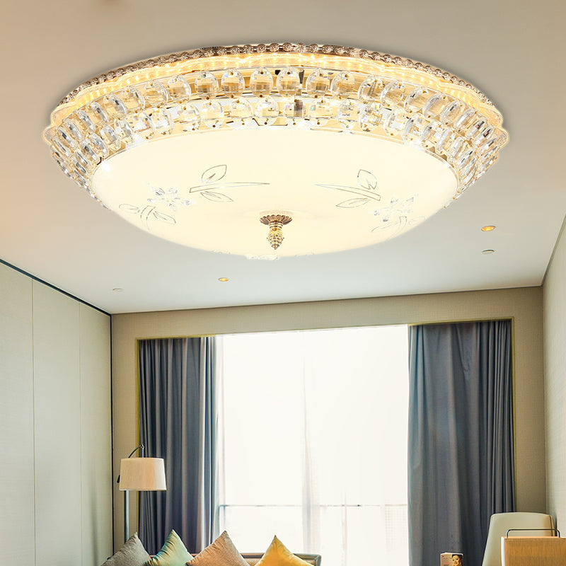 Suspension LED en verre blanc et cristal transparent moderniste pour chambre à coucher - Diamètre 12"/16"