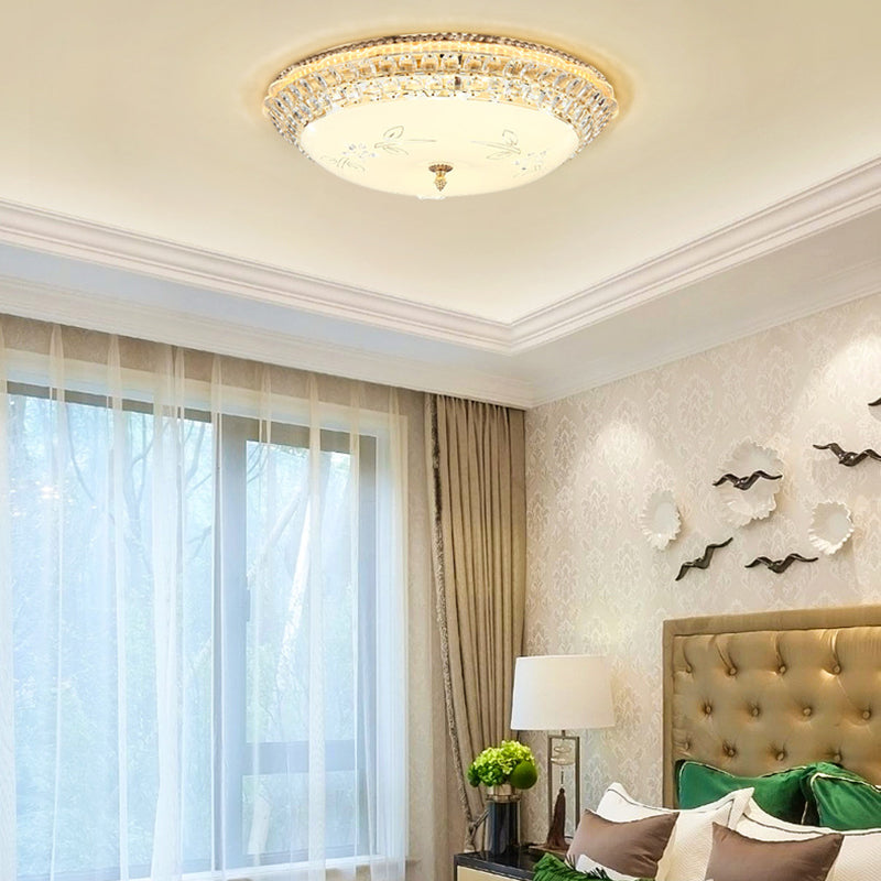 Suspension LED en verre blanc et cristal transparent moderniste pour chambre à coucher - Diamètre 12"/16"
