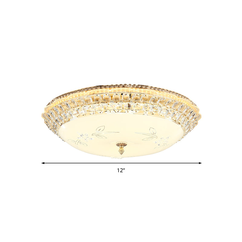 Suspension LED en verre blanc et cristal transparent moderniste pour chambre à coucher - Diamètre 12"/16"