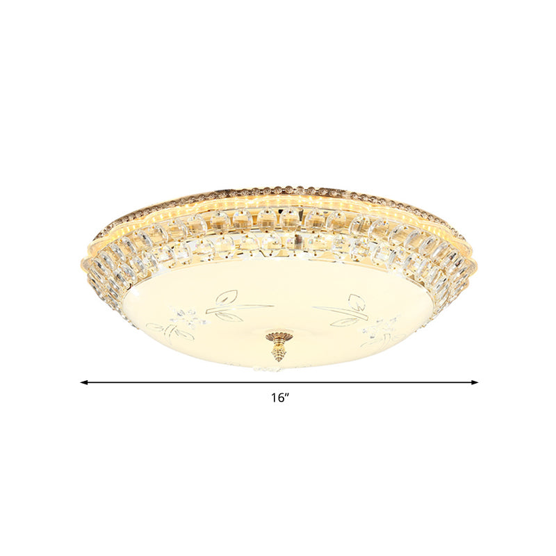 Suspension LED en verre blanc et cristal transparent moderniste pour chambre à coucher - Diamètre 12"/16"