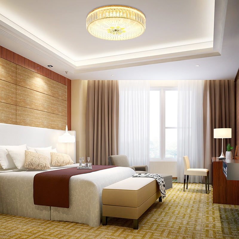 Modern Gold Flush Mount Ceiling Light Fixture - Clear Crystal Circular Design, Multiple Sizes - Glass Diffuser Included