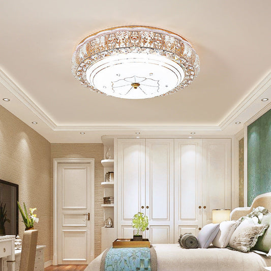 Vintage LED Flush Mount Ceiling Light with Clear K9 Crystal and Flower Patterned Diffuser