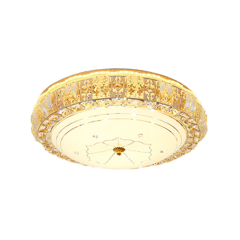 Vintage LED Flush Mount Ceiling Light with Clear K9 Crystal and Flower Patterned Diffuser