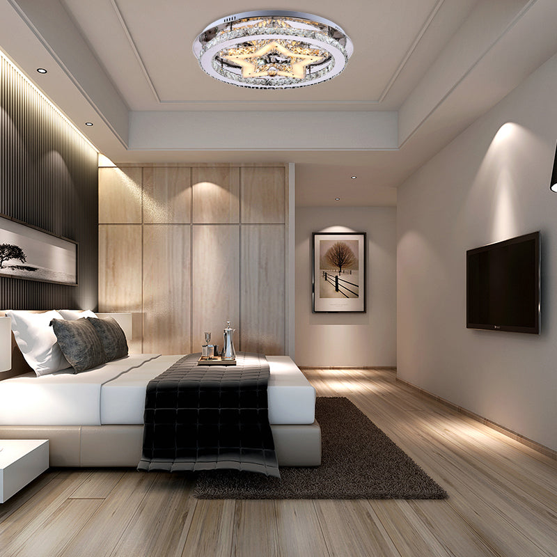 Contemporary Star Semi Flush Pendant Light with Clear Crystal Shade - LED Ceiling Lighting in Chrome (16"/19.5"/23.5" W)