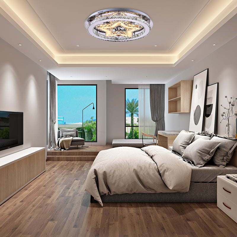 Contemporary Star Semi Flush Pendant Light with Clear Crystal Shade - LED Ceiling Lighting in Chrome (16"/19.5"/23.5" W)