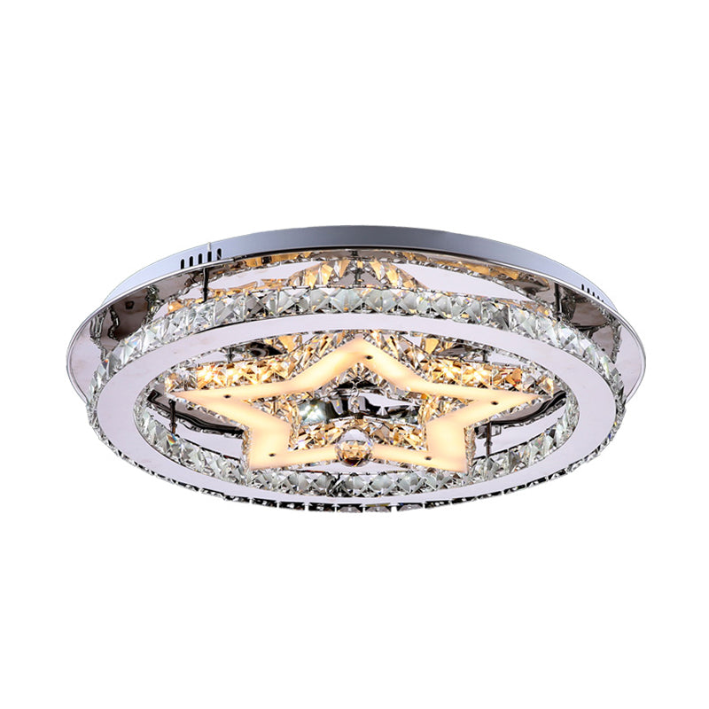 Contemporary Star Semi Flush Pendant Light with Clear Crystal Shade - LED Ceiling Lighting in Chrome (16"/19.5"/23.5" W)