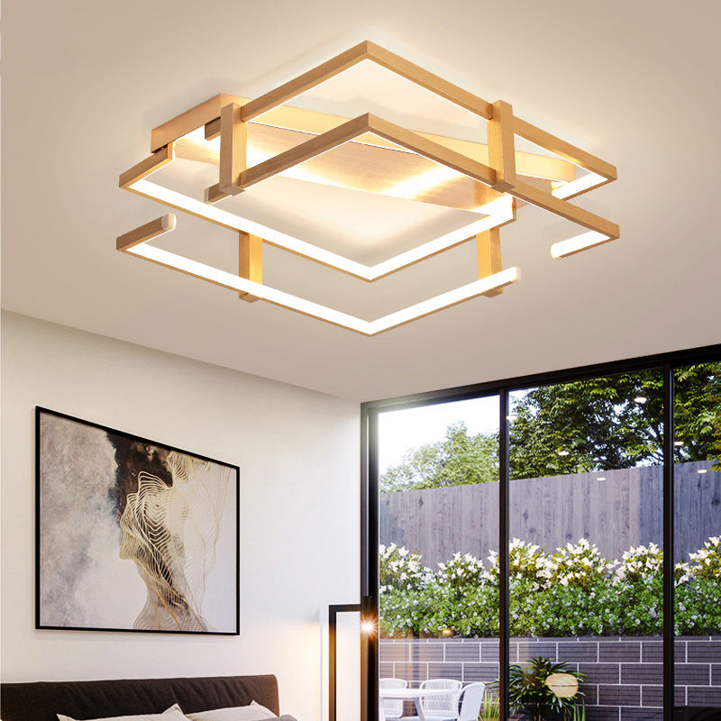 Nordic Gold LED Bedroom Ceiling Lamp, Aluminum Frame, Flush Mount Light Fixture in Warm/White, 18"/23.5"W