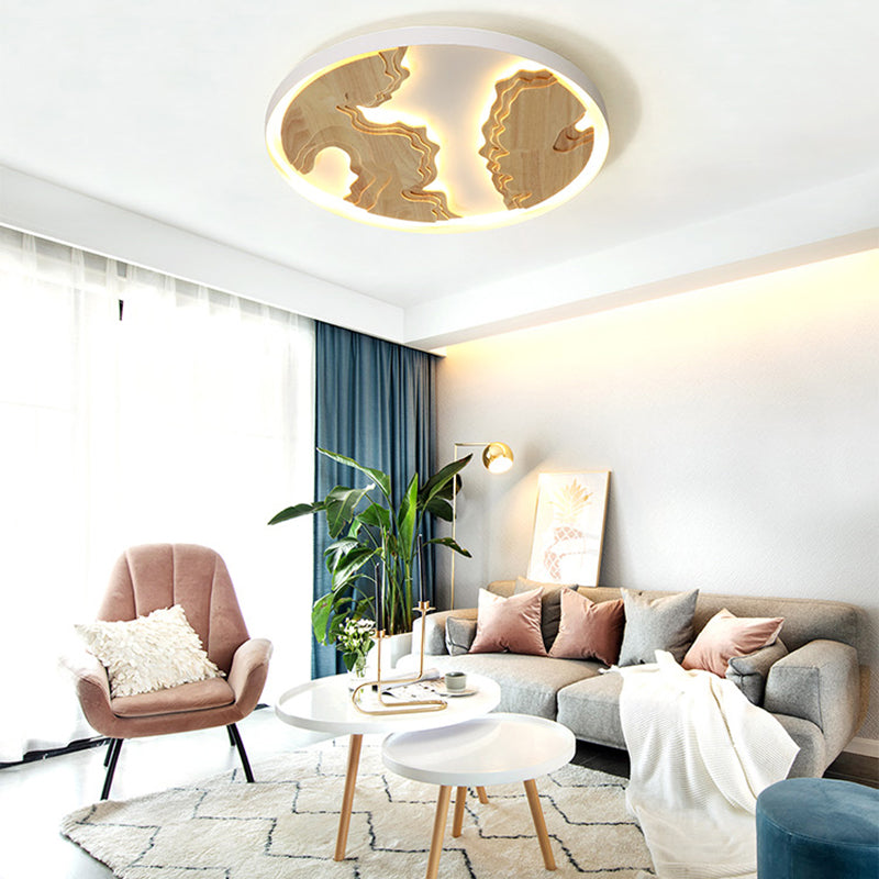 Contemporary Wood Gold/White Round LED Flush Mount Lamp for Living Room Ceiling - 16"/19.5"/23.5" Diameter