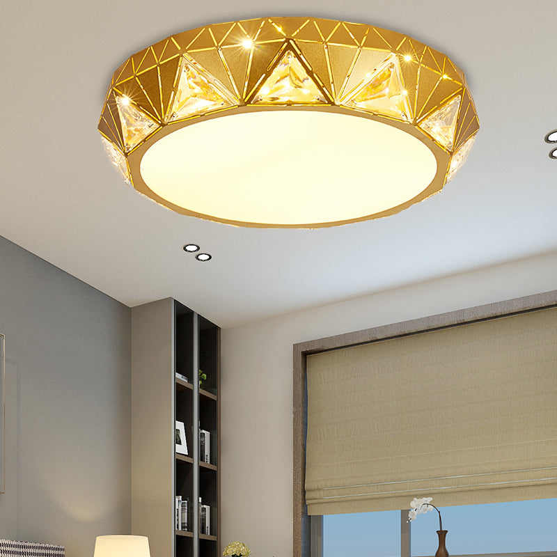 Plafonnier LED géométrique moderne avec accent en cristal en blanc/or, 12"/18" W