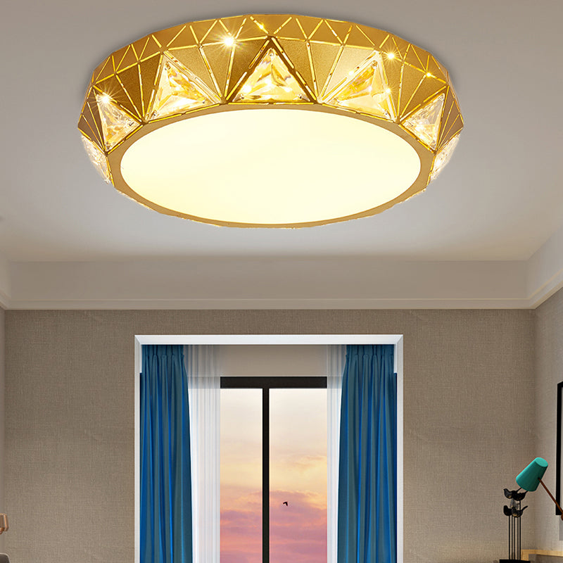 Plafonnier LED géométrique moderne avec accent en cristal en blanc/or, 12"/18" W