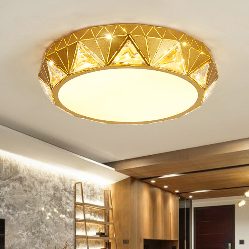 Plafonnier LED géométrique moderne avec accent en cristal en blanc/or, 12"/18" W