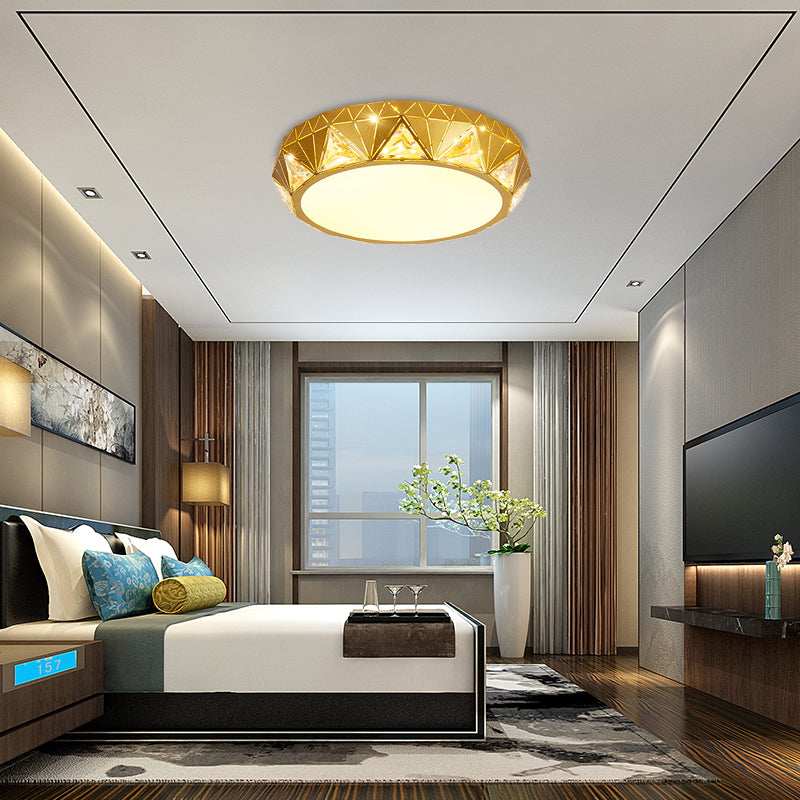 Plafonnier LED géométrique moderne avec accent en cristal en blanc/or, 12"/18" W
