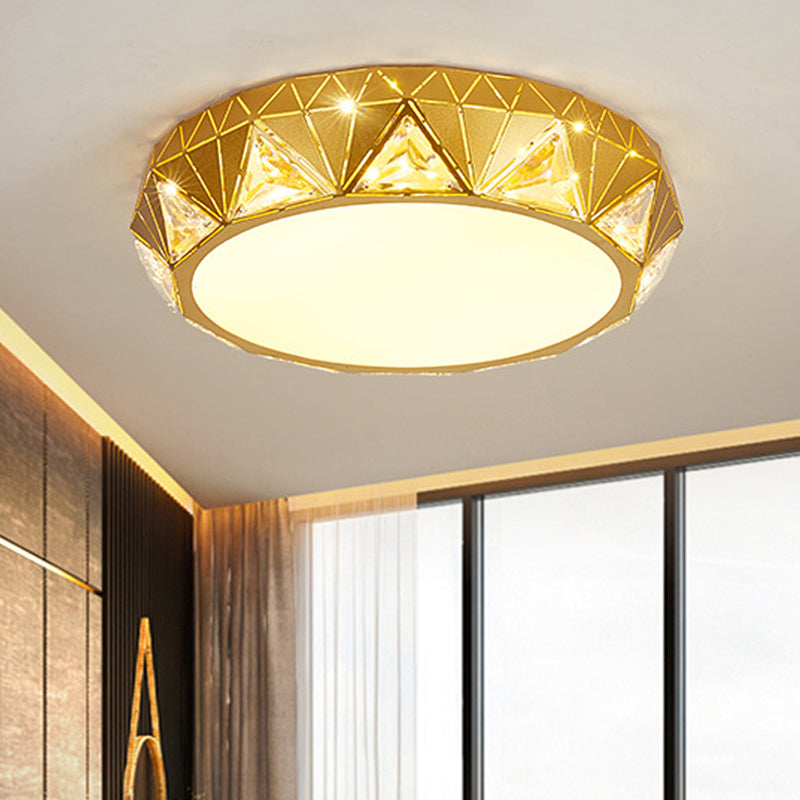 Plafonnier LED géométrique moderne avec accent en cristal en blanc/or, 12"/18" W