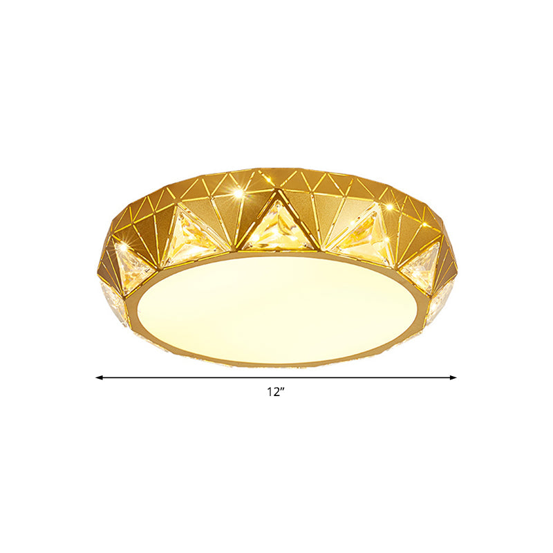 Plafonnier LED géométrique moderne avec accent en cristal en blanc/or, 12"/18" W