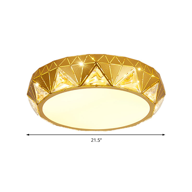 Plafonnier LED géométrique moderne avec accent en cristal en blanc/or, 12"/18" W