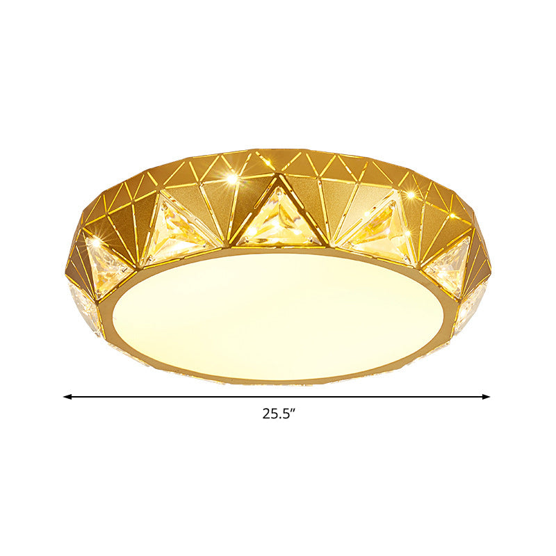 Plafonnier LED géométrique moderne avec accent en cristal en blanc/or, 12"/18" W